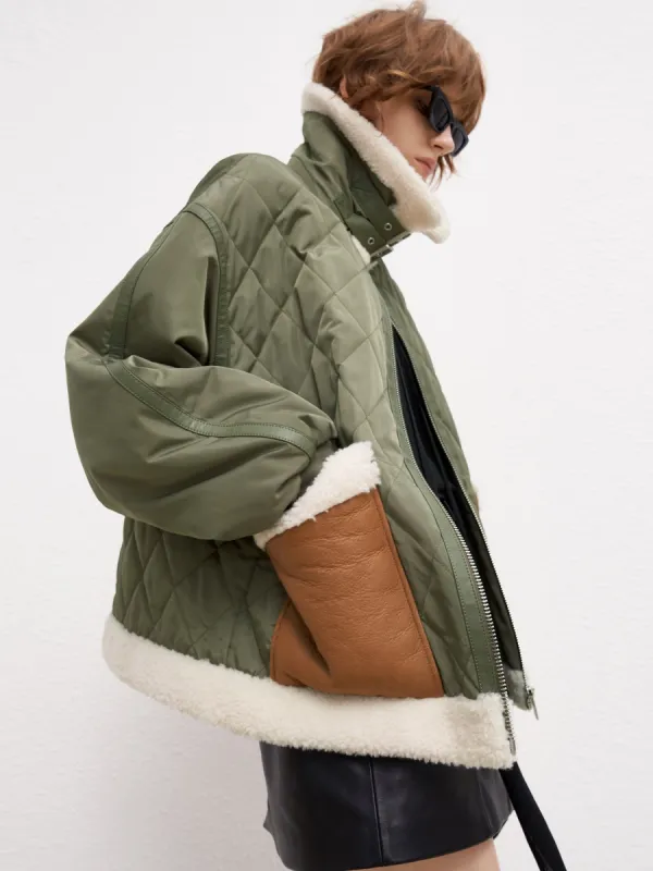 Contrast Panel Quilted Jacket sold by Mo&Co