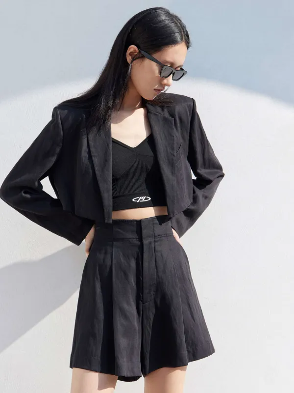 Linen-blend Crop Blazer sold by Mo&Co