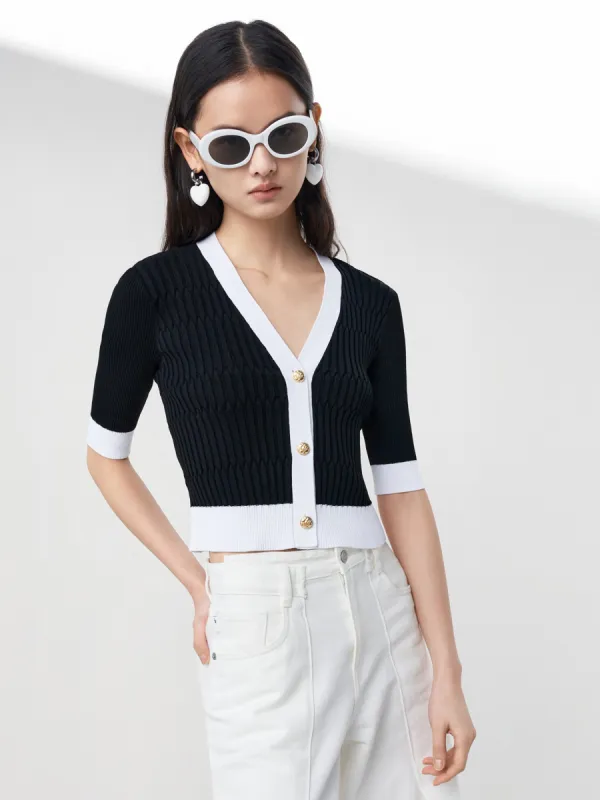 Contrast Metal Button Knit Cardigan sold by Mo&Co