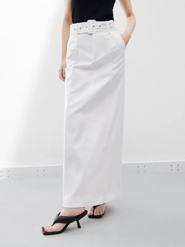 Back Slit Maxi Skirt with Belt sold by Mo&Co