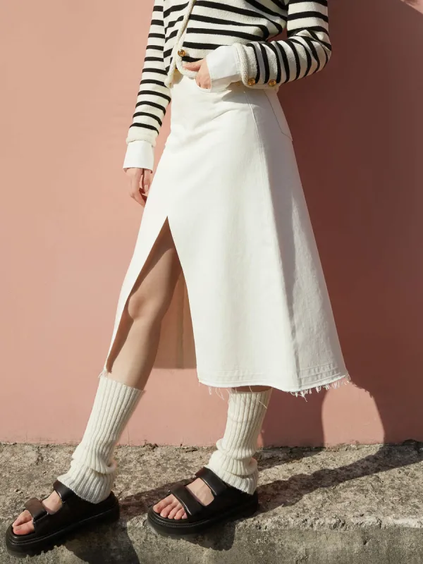 Slit Front Raw Denim Skirt sold by Mo&Co