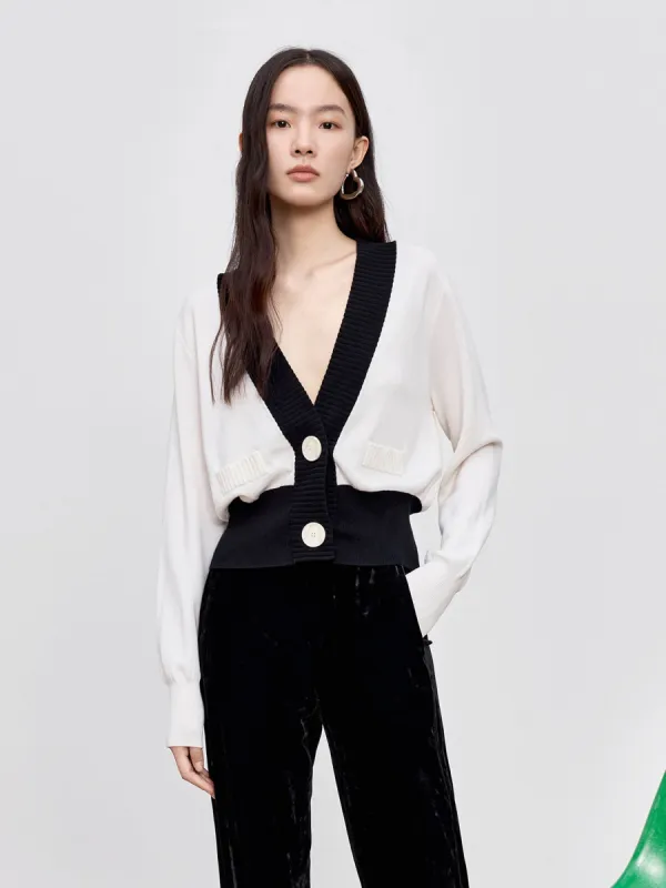 HOT SALE Merino Wool Contrast Knit Cardigan sold by Mo&Co