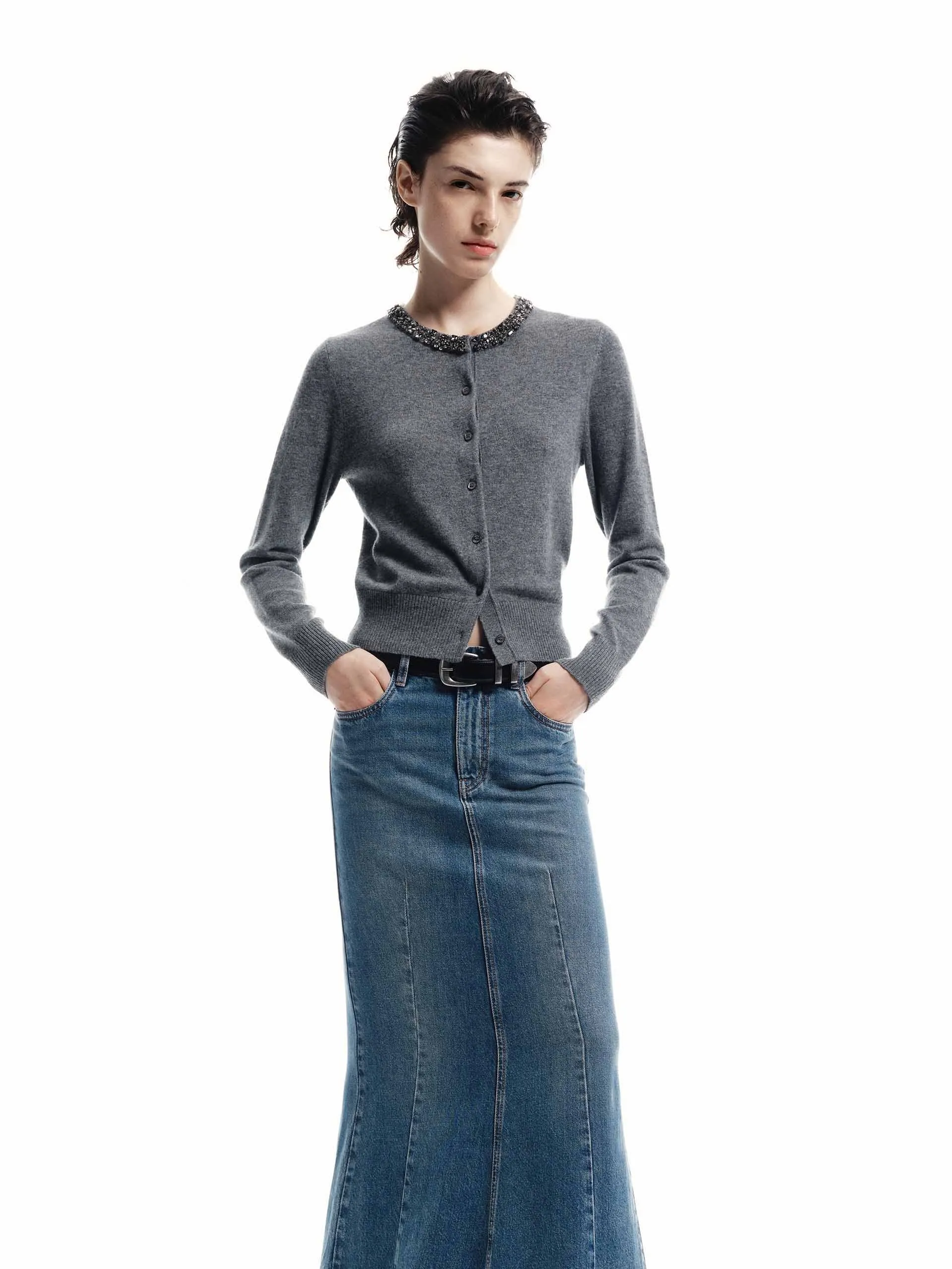 Crystal Collar Knit Cardigan sold by Mo&Co product image thumbnail 2