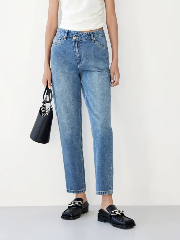 Cotton Blend Bleached Ankle Jeans sold by Mo&Co