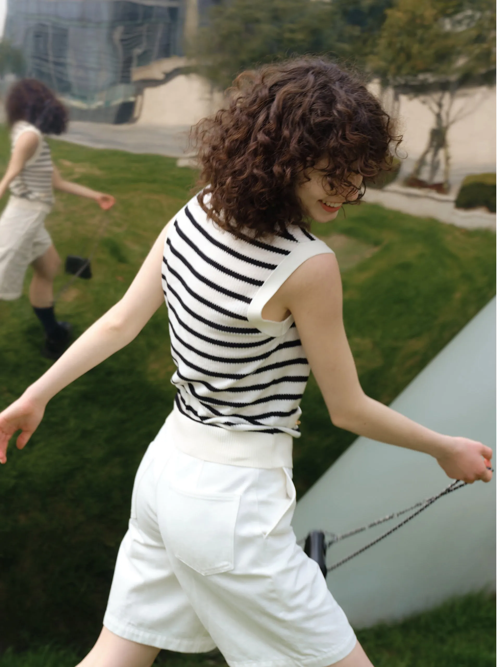 Wool Stripe Cropped Knit Top sold by Mo&Co product image thumbnail 2