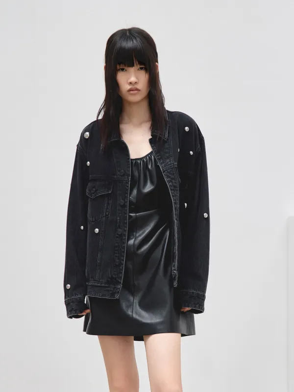 Metal Embellished Denim Jacket sold by Mo&Co