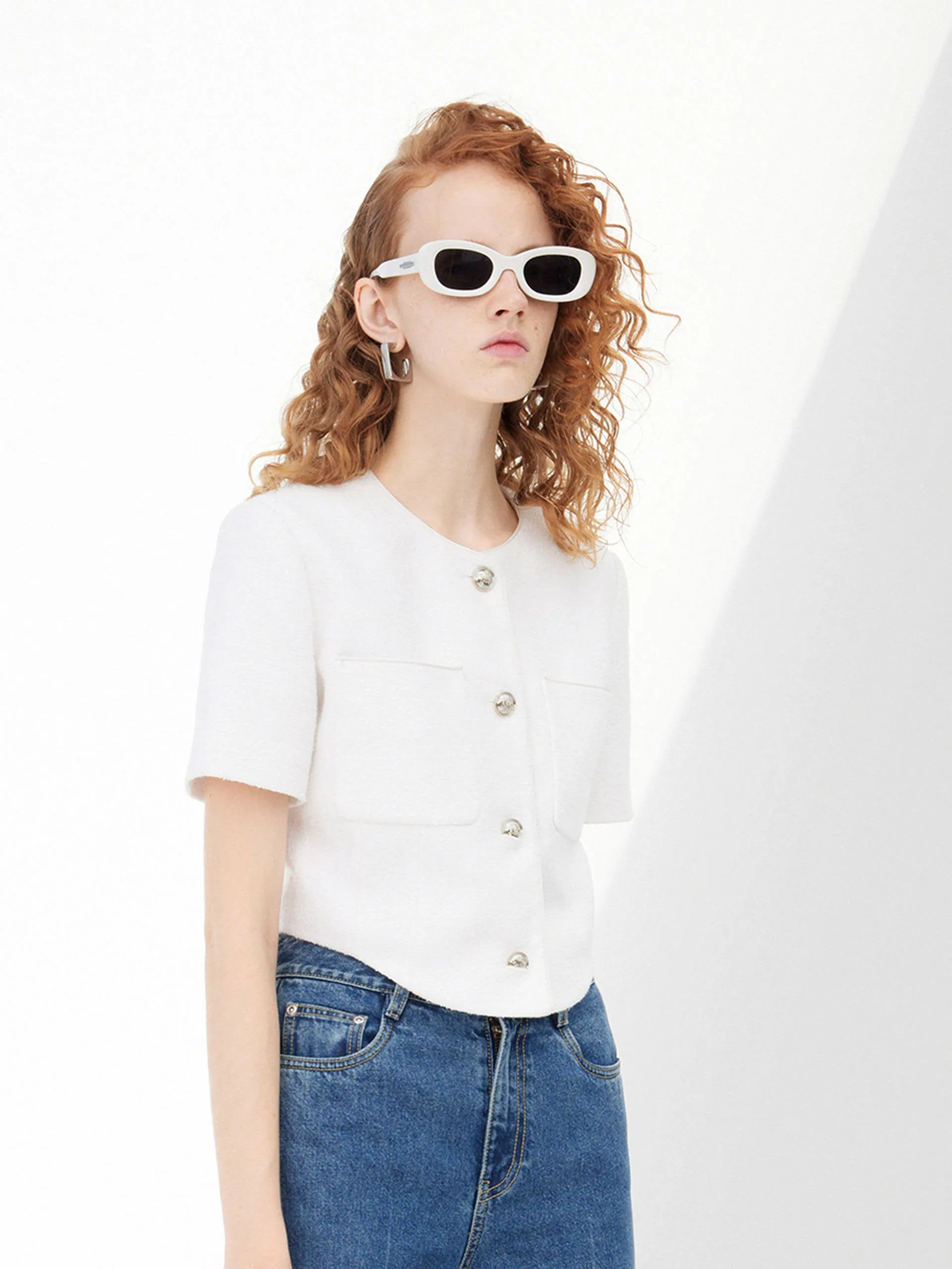 Cropped Tweed Collarless Jacket sold by Mo&Co product image thumbnail 2