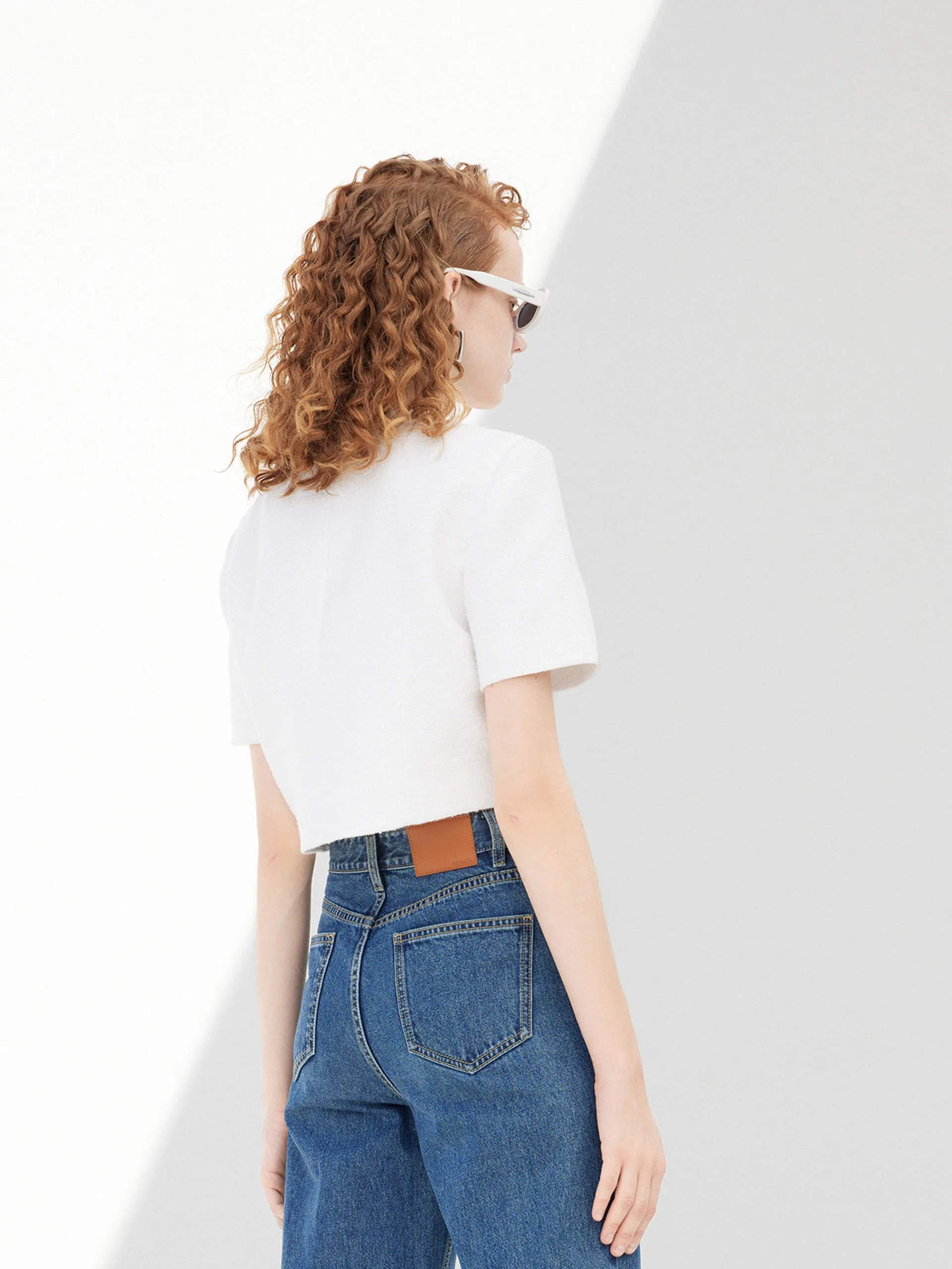 Cropped Tweed Collarless Jacket sold by Mo&Co product image thumbnail 4