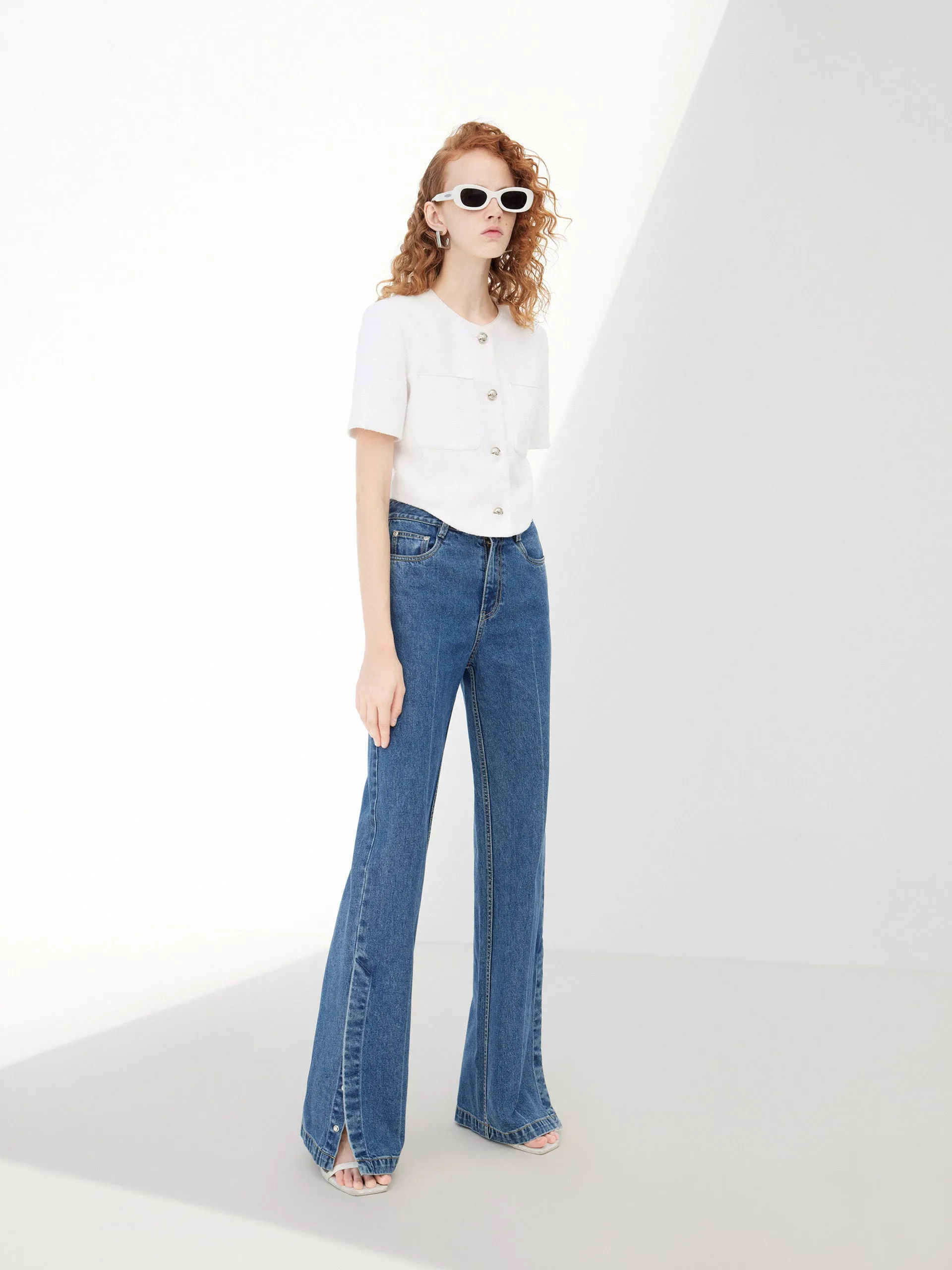 Cropped Tweed Collarless Jacket sold by Mo&Co product image thumbnail 3