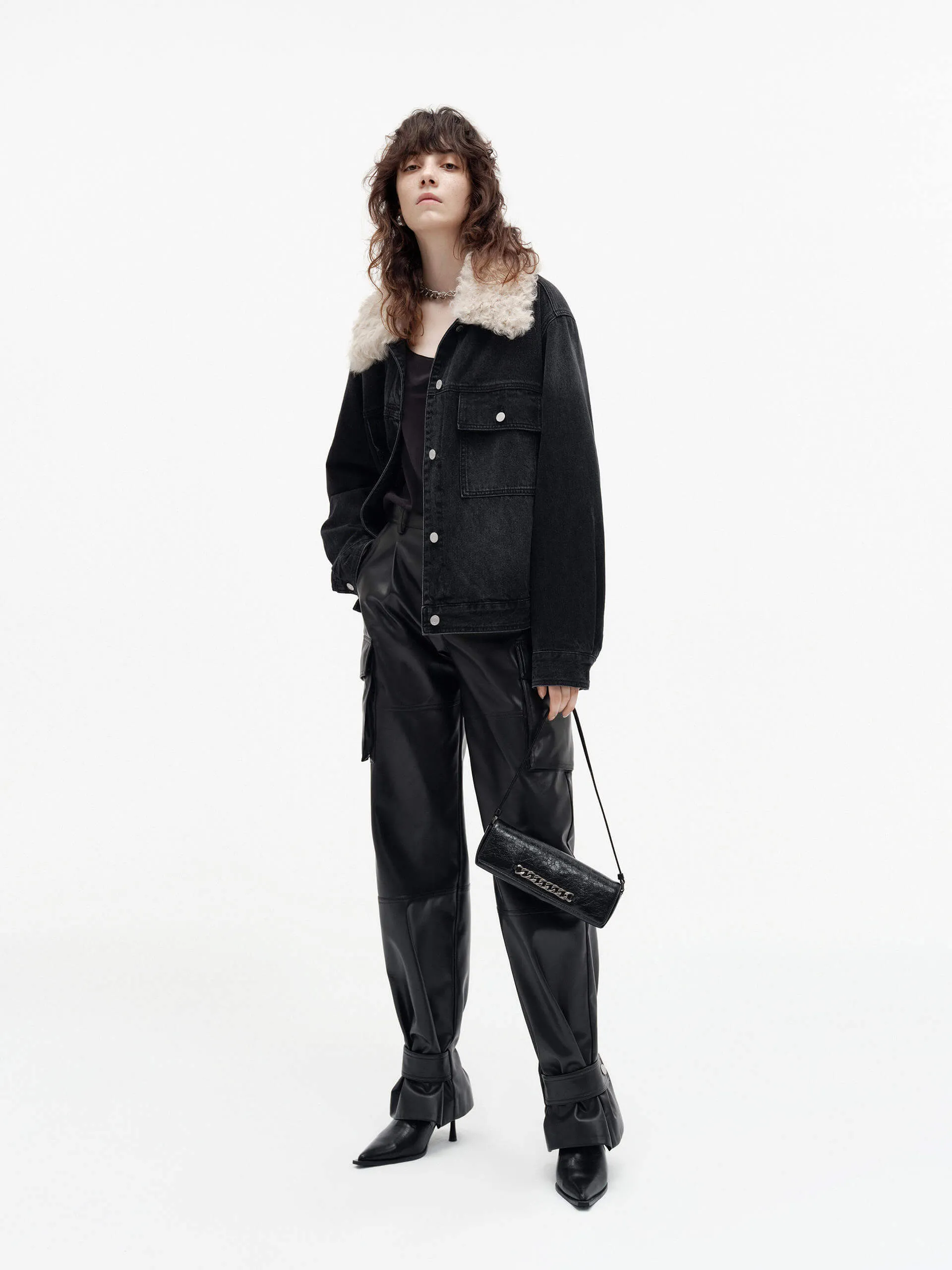 Fuzzy Collar Denim Jacket sold by Mo&Co product image thumbnail 4