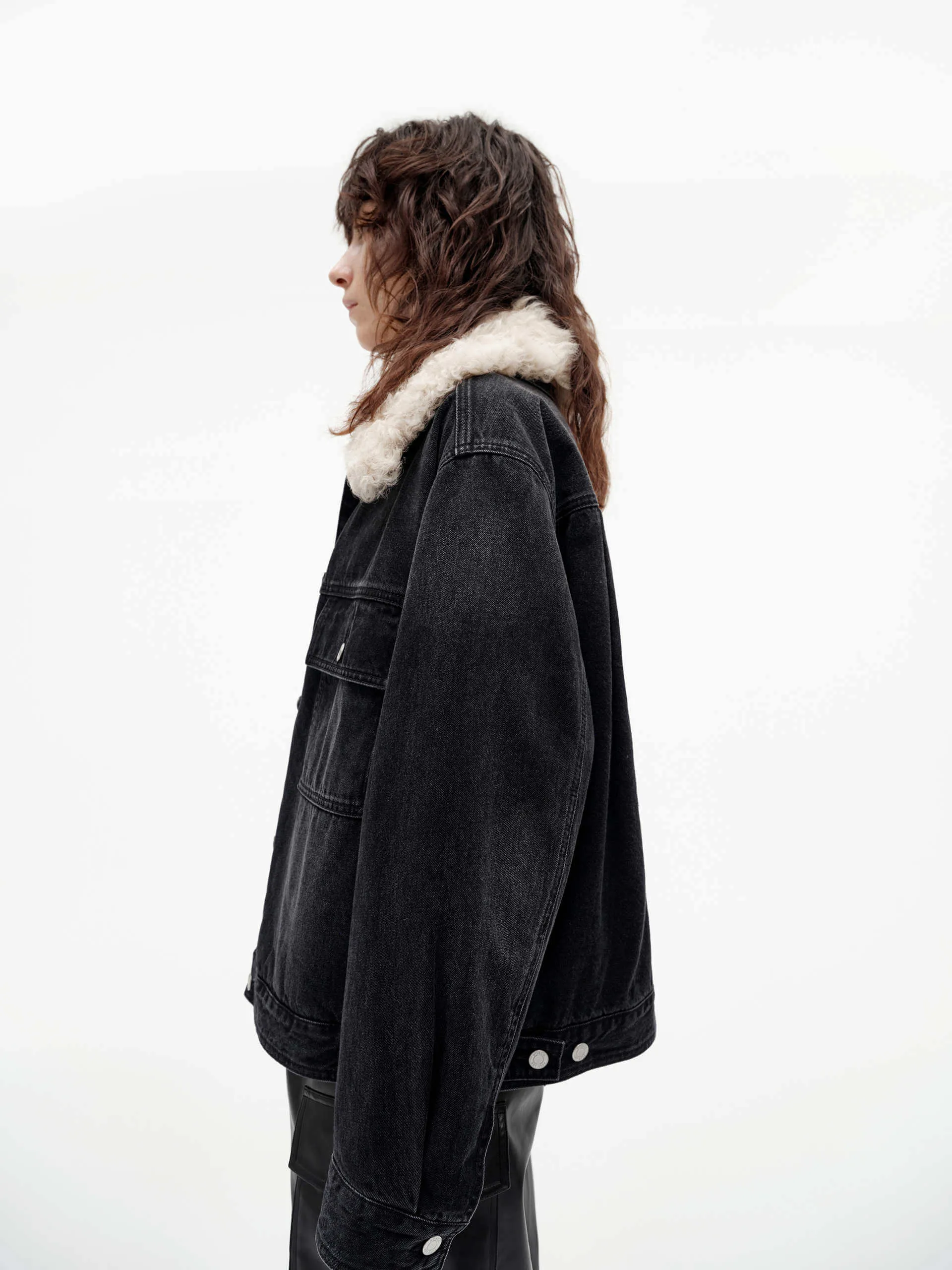 Fuzzy Collar Denim Jacket sold by Mo&Co product image thumbnail 5