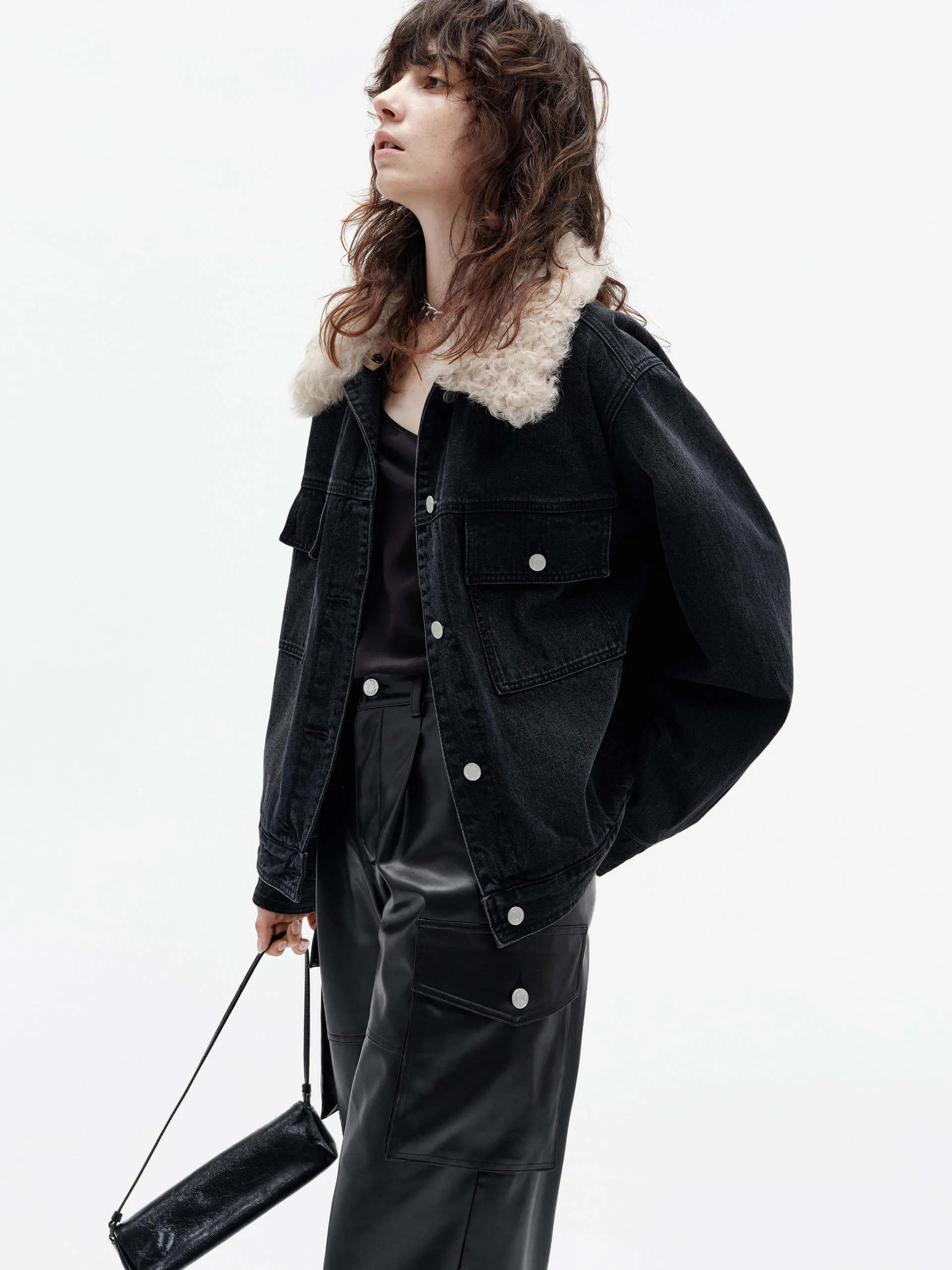 Fuzzy Collar Denim Jacket sold by Mo&Co product image thumbnail 2