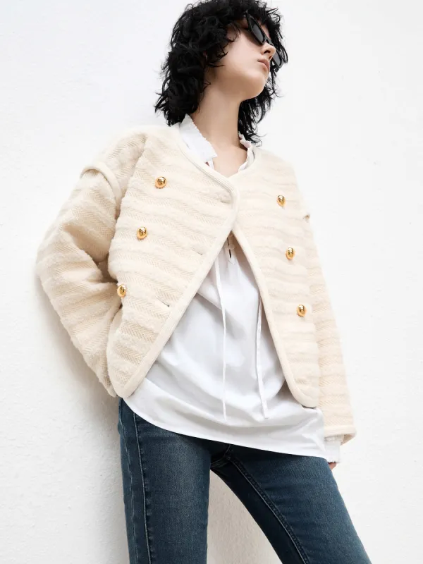 Wool Blend Stripe Crop Jacket sold by Mo&Co