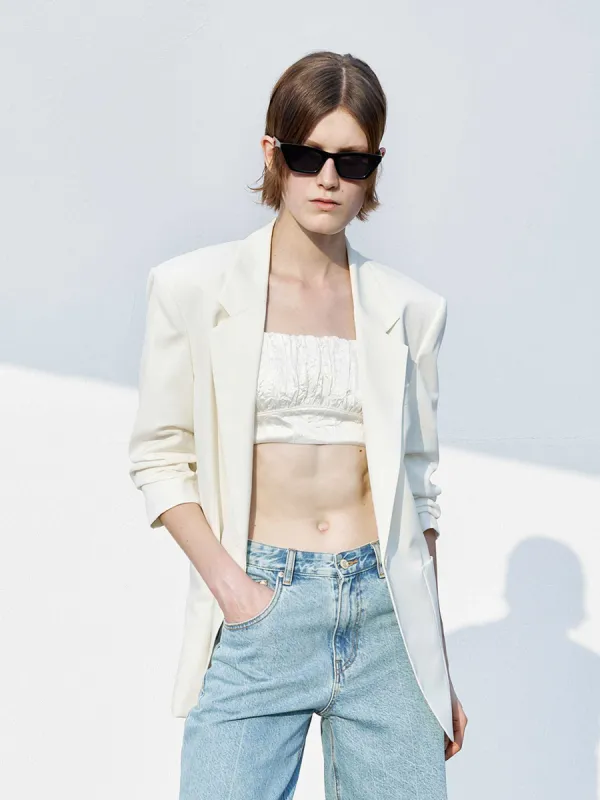 Wool Blend Midi Sleeve Blazer sold by Mo&Co