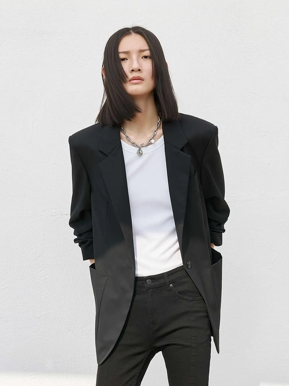 Wool Blend Midi Sleeve Blazer sold by Mo&Co product image thumbnail 2