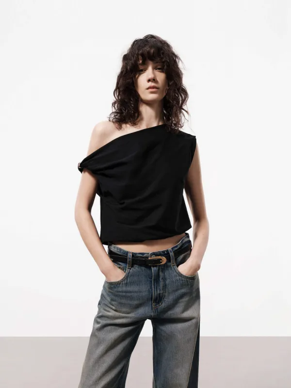 One Shoulder Cotton Top sold by Mo&Co