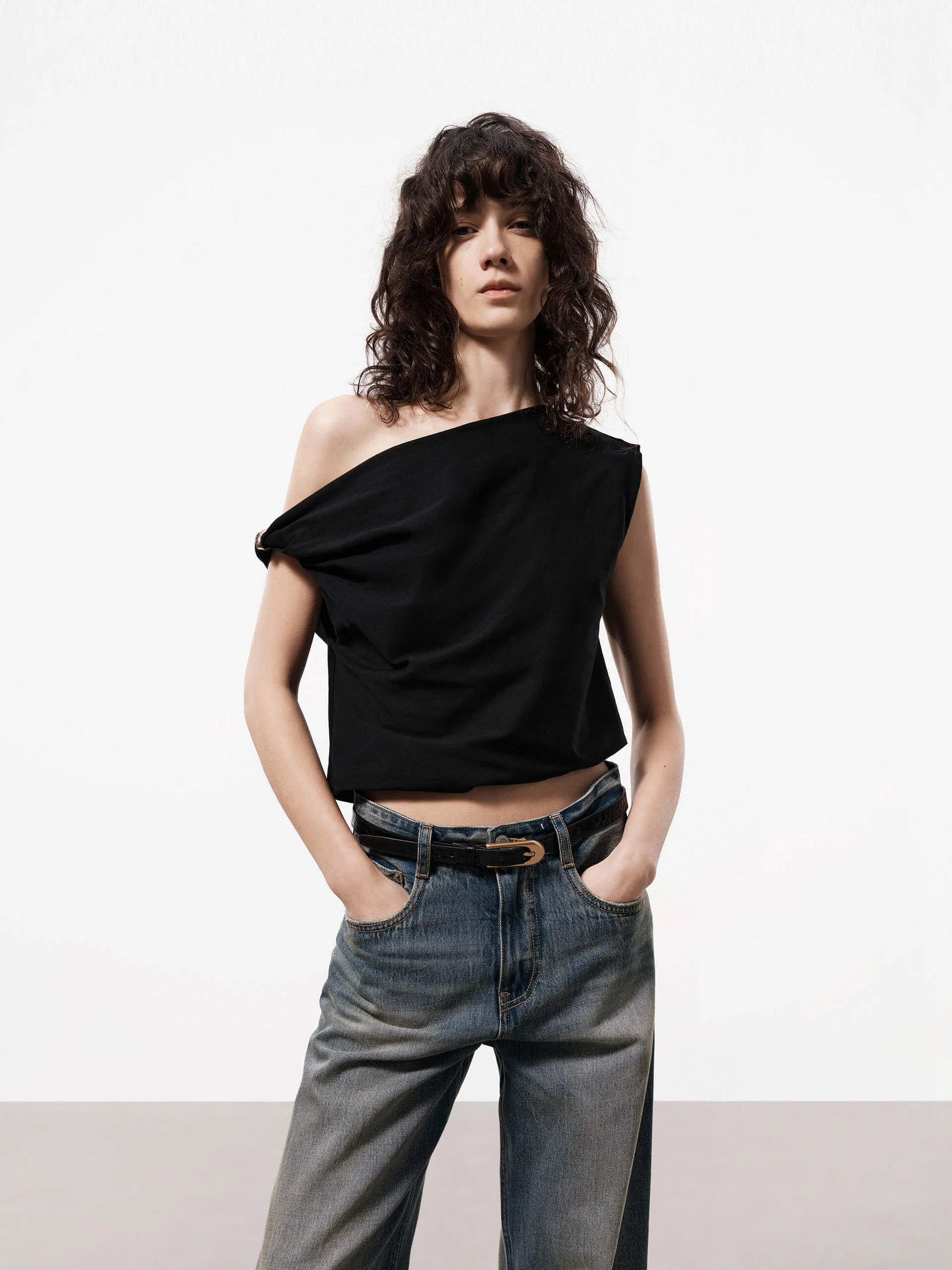 One Shoulder Cotton Top sold by Mo&Co