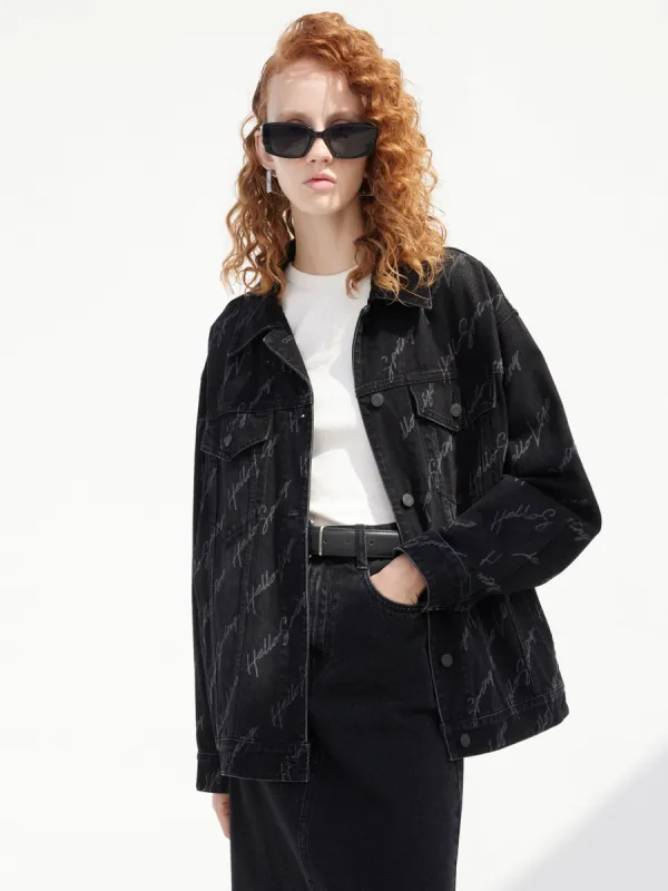 Letter Print Denim Jacket sold by Mo&Co