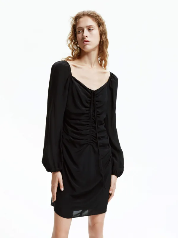 Gathered Detail Silk Dress sold by Mo&Co