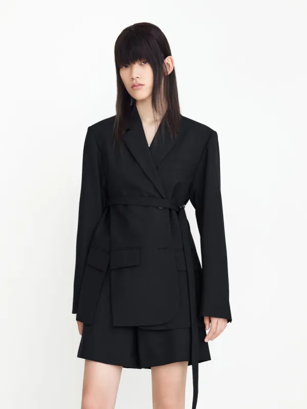 Wool Blend Blazer with Side Slits sold by Mo&Co