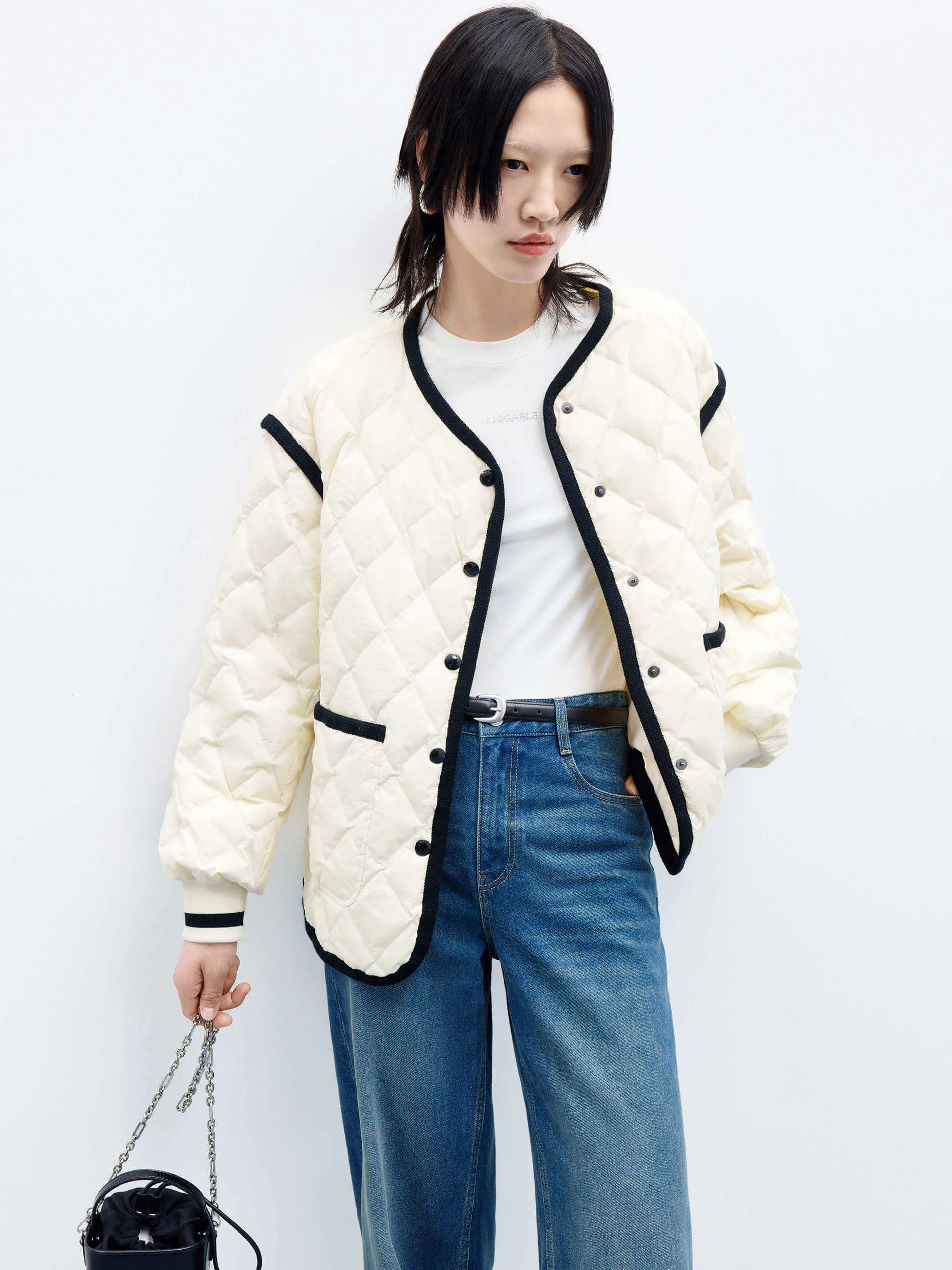 Contrast trim Quilted Shell Jacket sold by Mo&Co