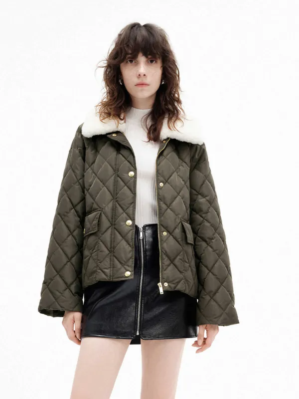 Fuzzy Collar Cropped Down Jacket sold by Mo&Co