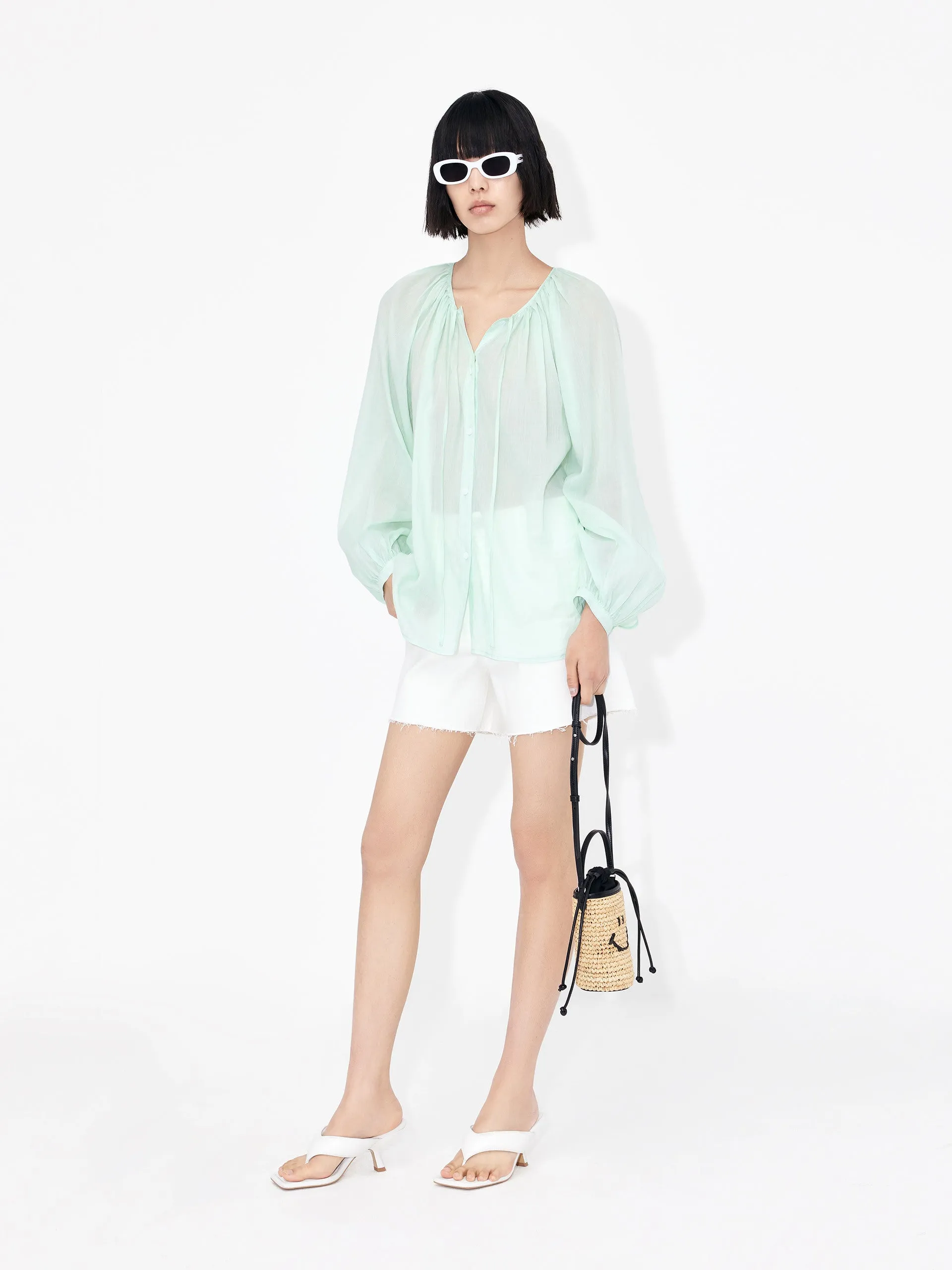 Lace-up Cotton Shirt Top sold by Mo&Co product image thumbnail 5