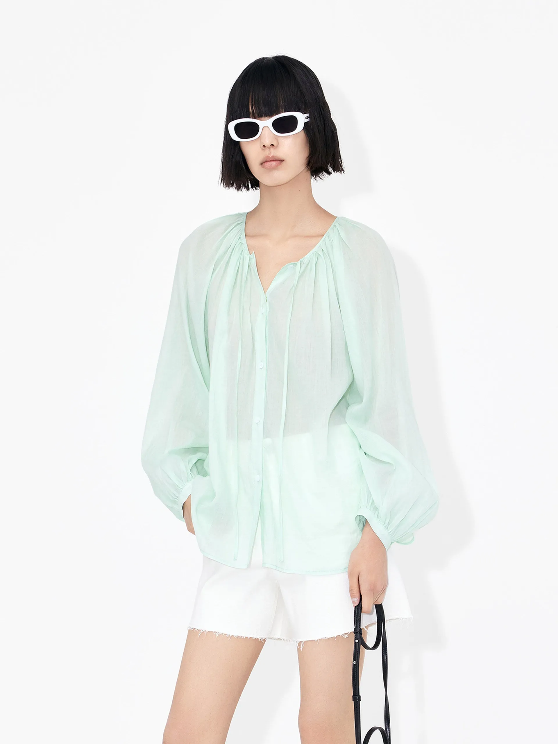 Lace-up Cotton Shirt Top sold by Mo&Co product image thumbnail 2