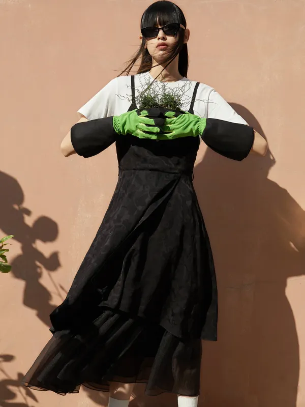 Asymmetrical Hem Black Midi Dress sold by Mo&Co