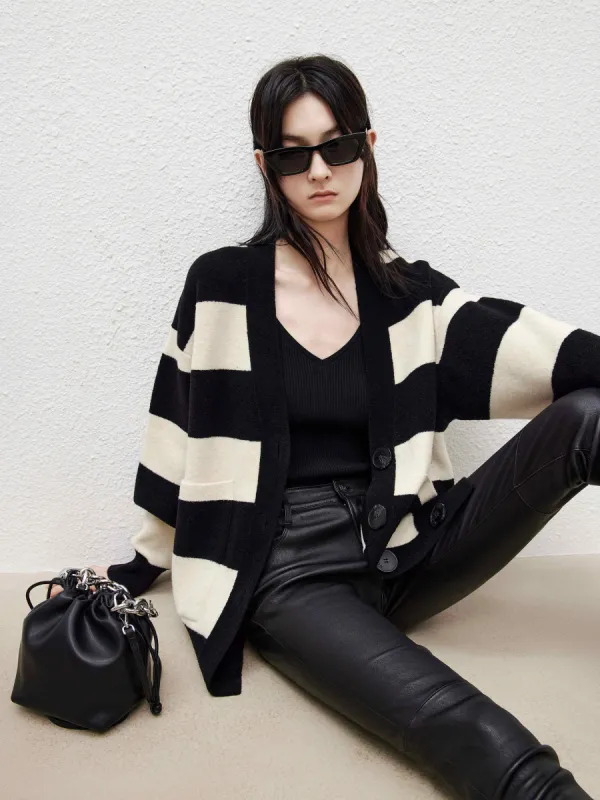 Drop Shoulder Contrast Cardigan sold by Mo&Co