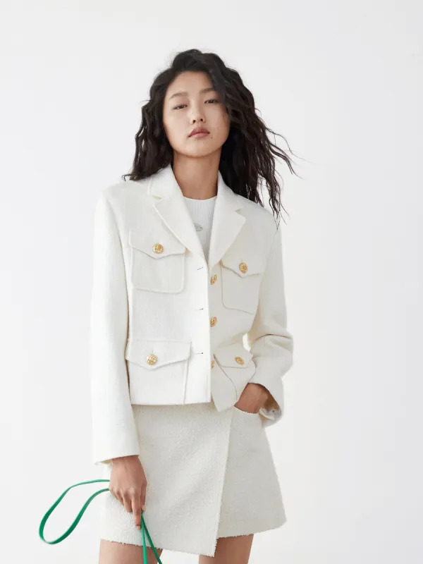 Cotton Blend Boxy Lapel Jacket sold by Mo&Co