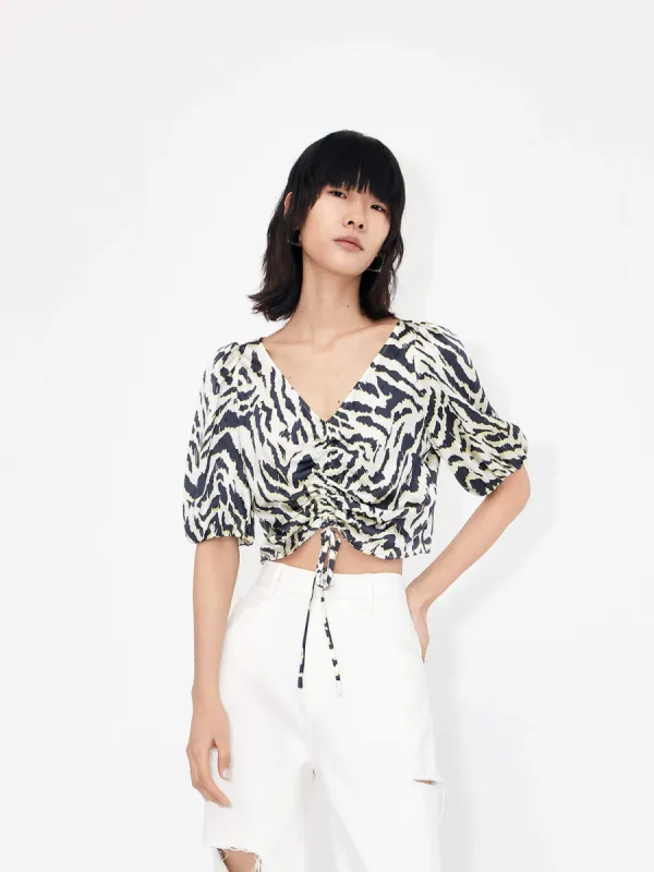 Silk Tiger Print V Neck Top sold by Mo&Co