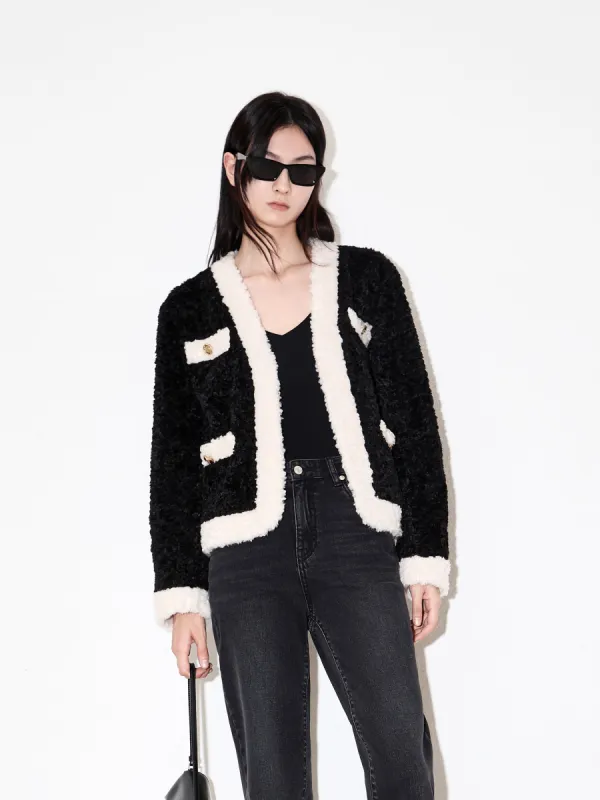 Contrast Textured Crop Jacket sold by Mo&Co
