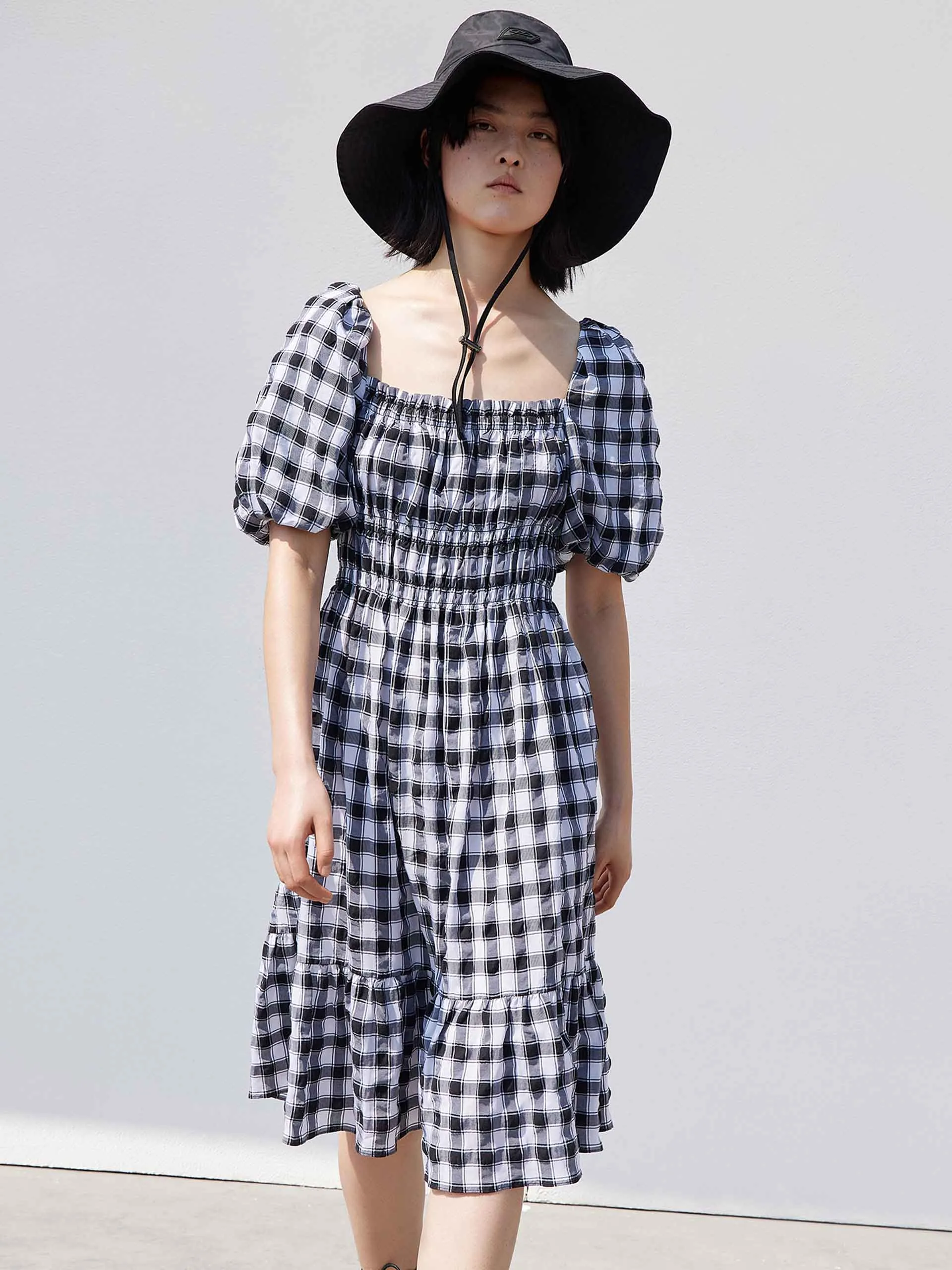 Square Neck Puff Sleeve Dress sold by Mo&Co