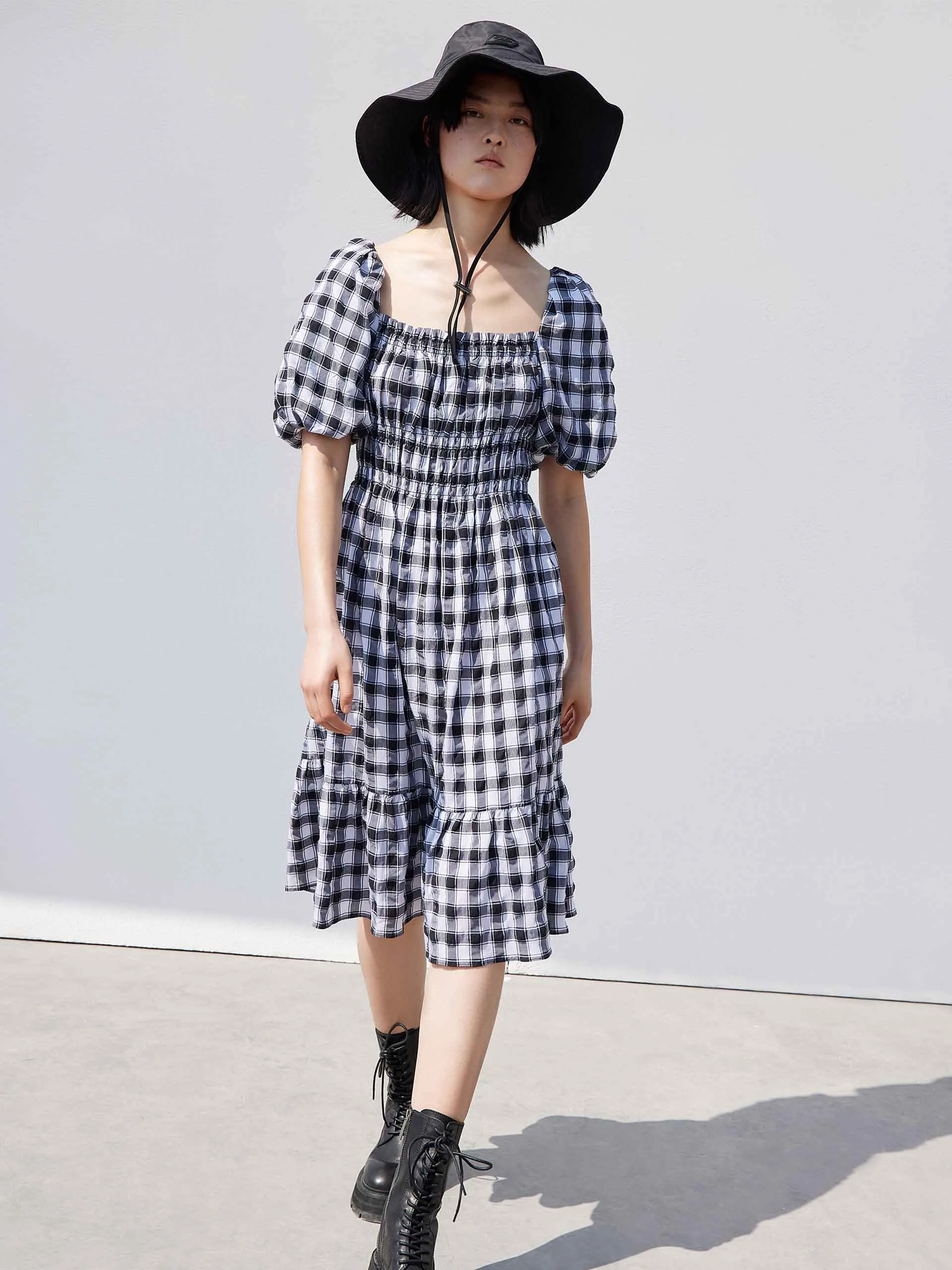 Square Neck Puff Sleeve Dress sold by Mo&Co product image thumbnail 2