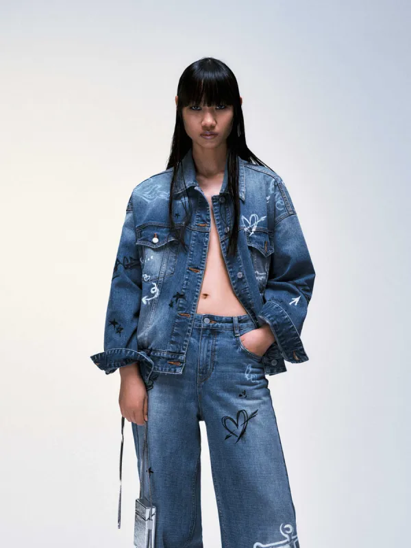 Graffiti Pattern Denim Jacket sold by Mo&Co