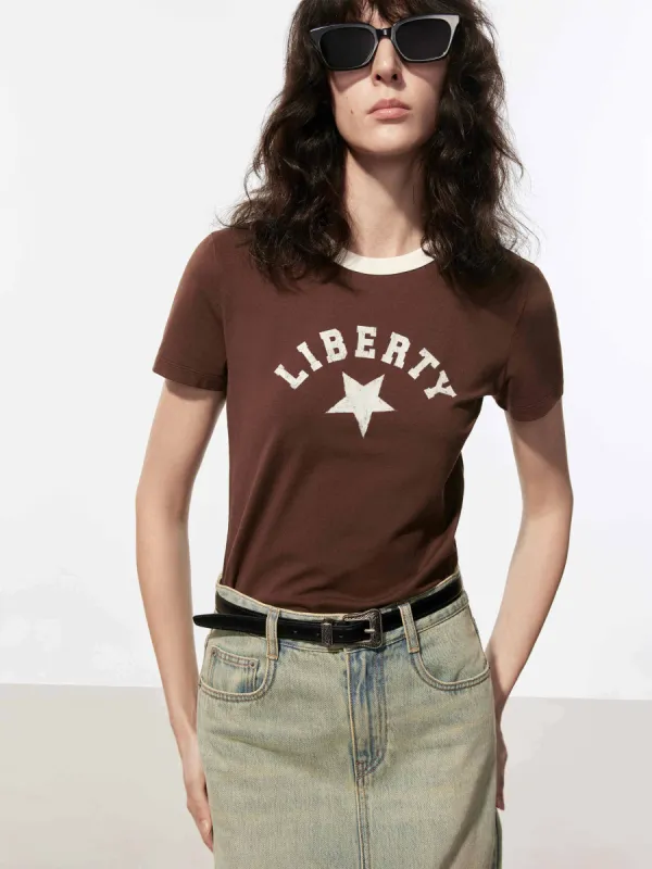 Contrast Collar Cotton T-shirt sold by Mo&Co