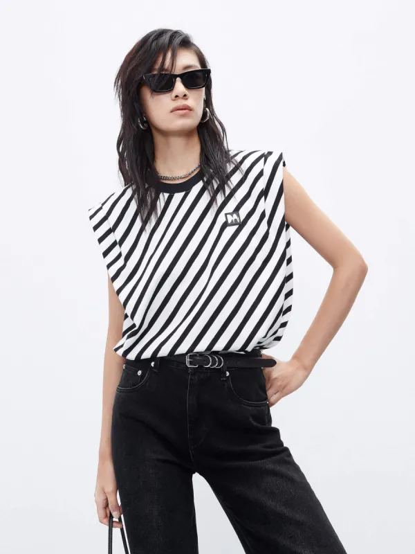Sleeveless Striped Cotton T-Shirt sold by Mo&Co