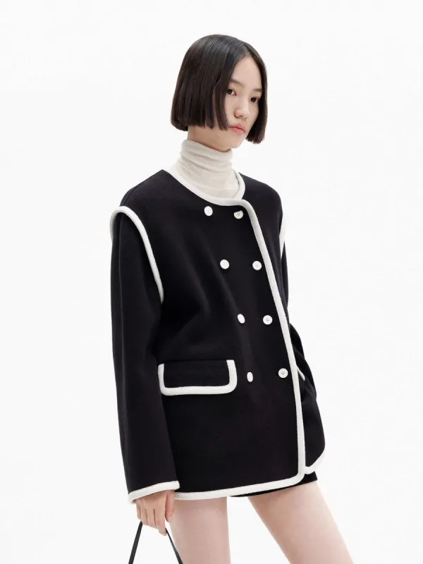 Contrast Trim Loose Coat sold by Mo&Co