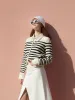 Crop Knitted Striped Cardigan sold by Mo&Co