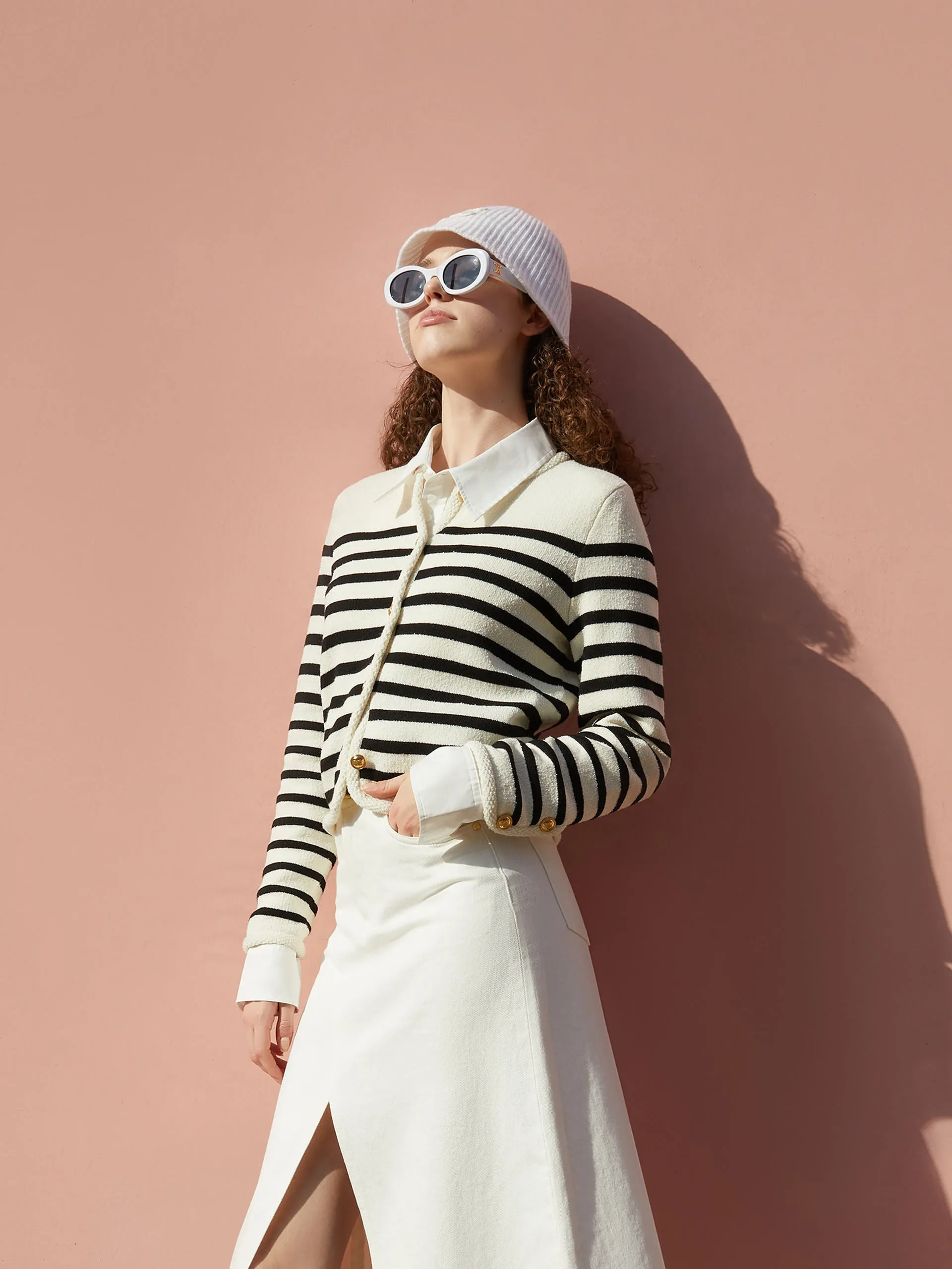 Crop Knitted Striped Cardigan sold by Mo&Co product image thumbnail 5