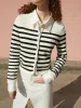 Crop Knitted Striped Cardigan sold by Mo&Co