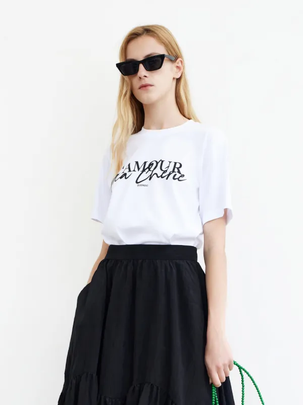 Letter Print Cotton T-shirt sold by Mo&Co