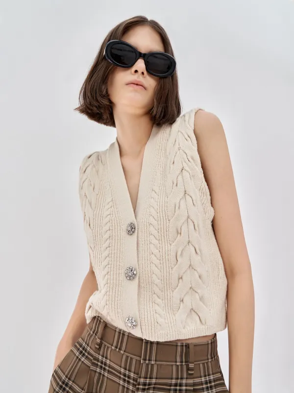 Cropped Cable Knit Vest sold by Mo&Co