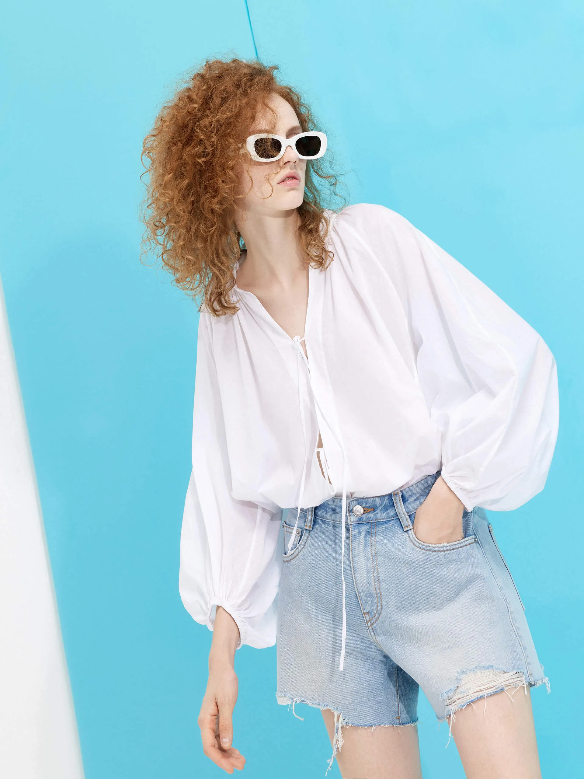 Strap Tie Detail Cotton Shirt sold by Mo&Co product image thumbnail 2