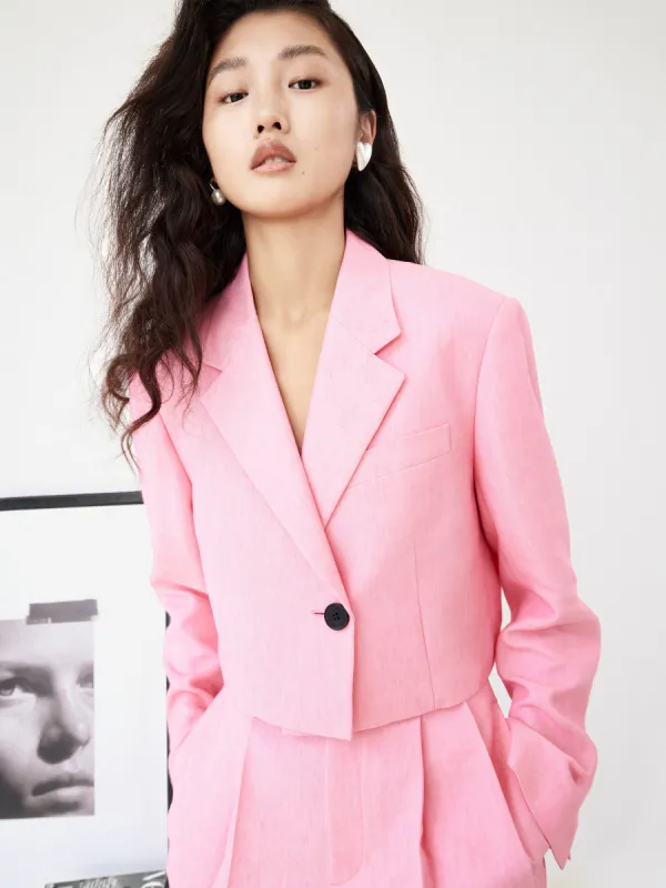 Linen Blend Structured Blazer sold by Mo&Co