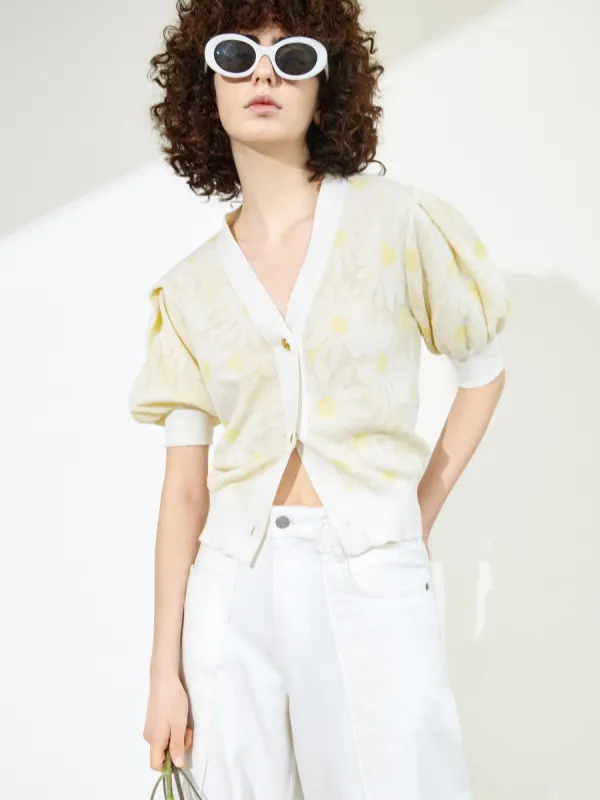 Floral Jacquard Knitted Cardigan sold by Mo&Co