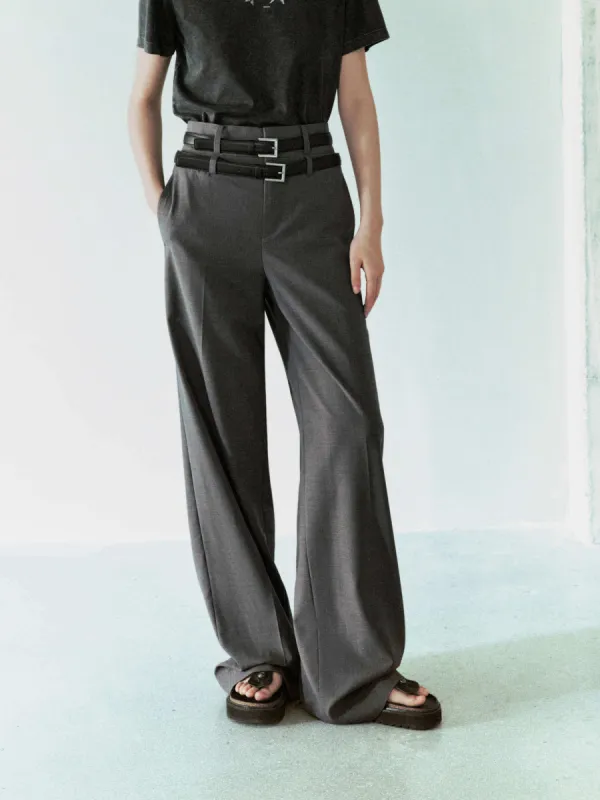 Wool Blend Belt Pants sold by Mo&Co