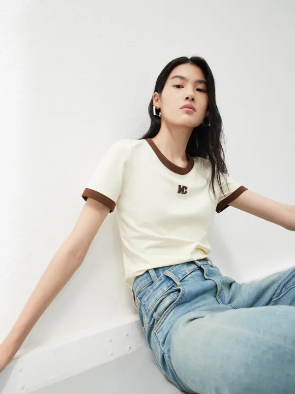 Contrast Round Neck T-shirt sold by Mo&Co