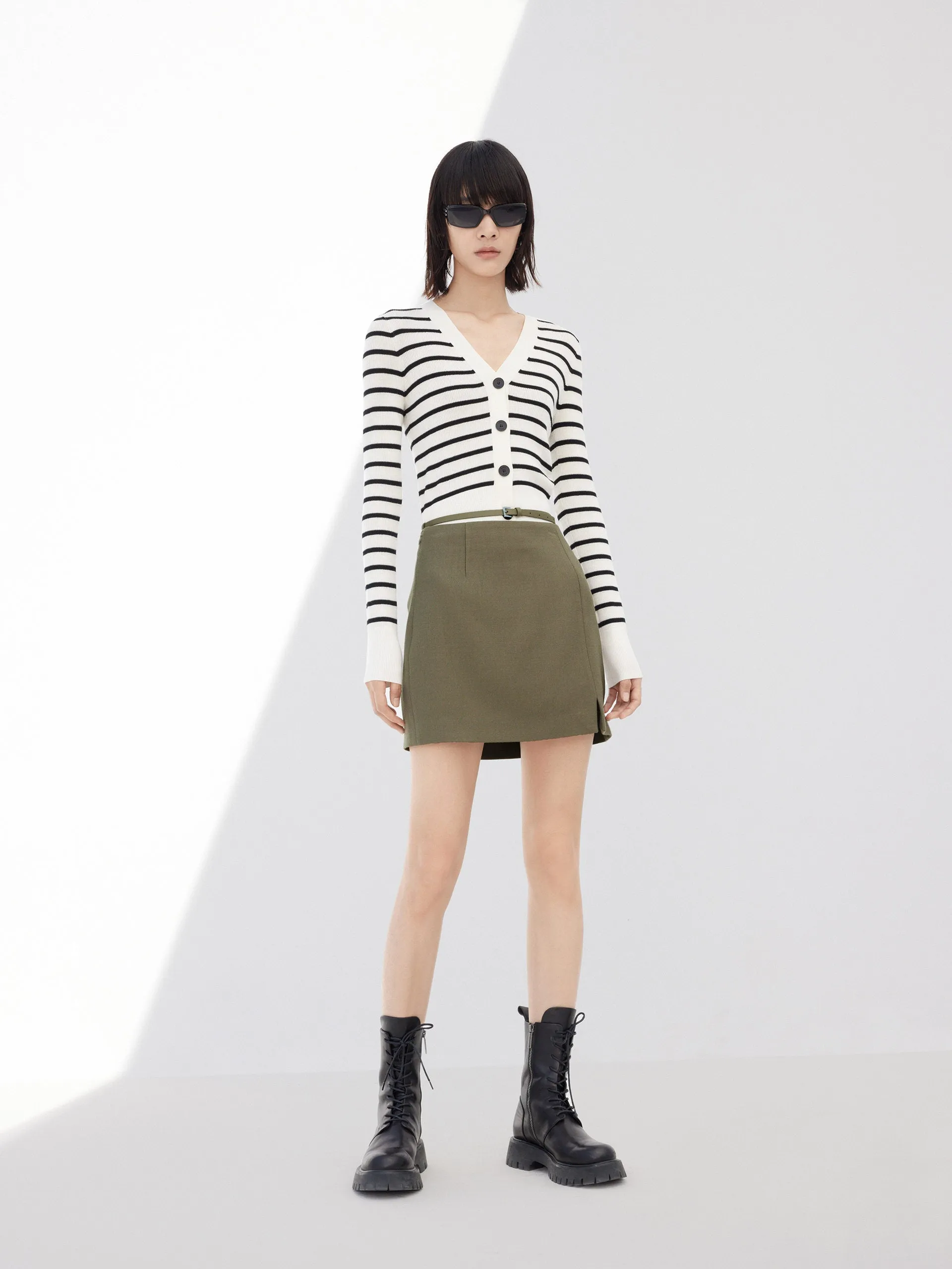 Striped V Neck Wool Cardigan sold by Mo&Co product image thumbnail 3